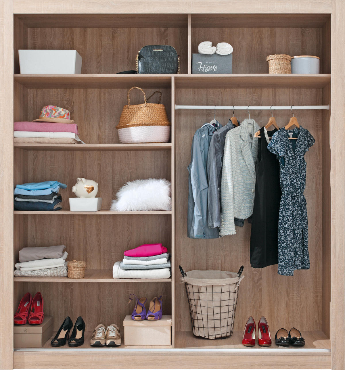 SCHWEBETÜRENSCHRANK MIRA 200/215/60cm 2-türig mit Spiegel Sonoma Eiche - Eichefarben/Sonoma Eiche, Holzwerkstoff (200/215/60cm) - MASSENO