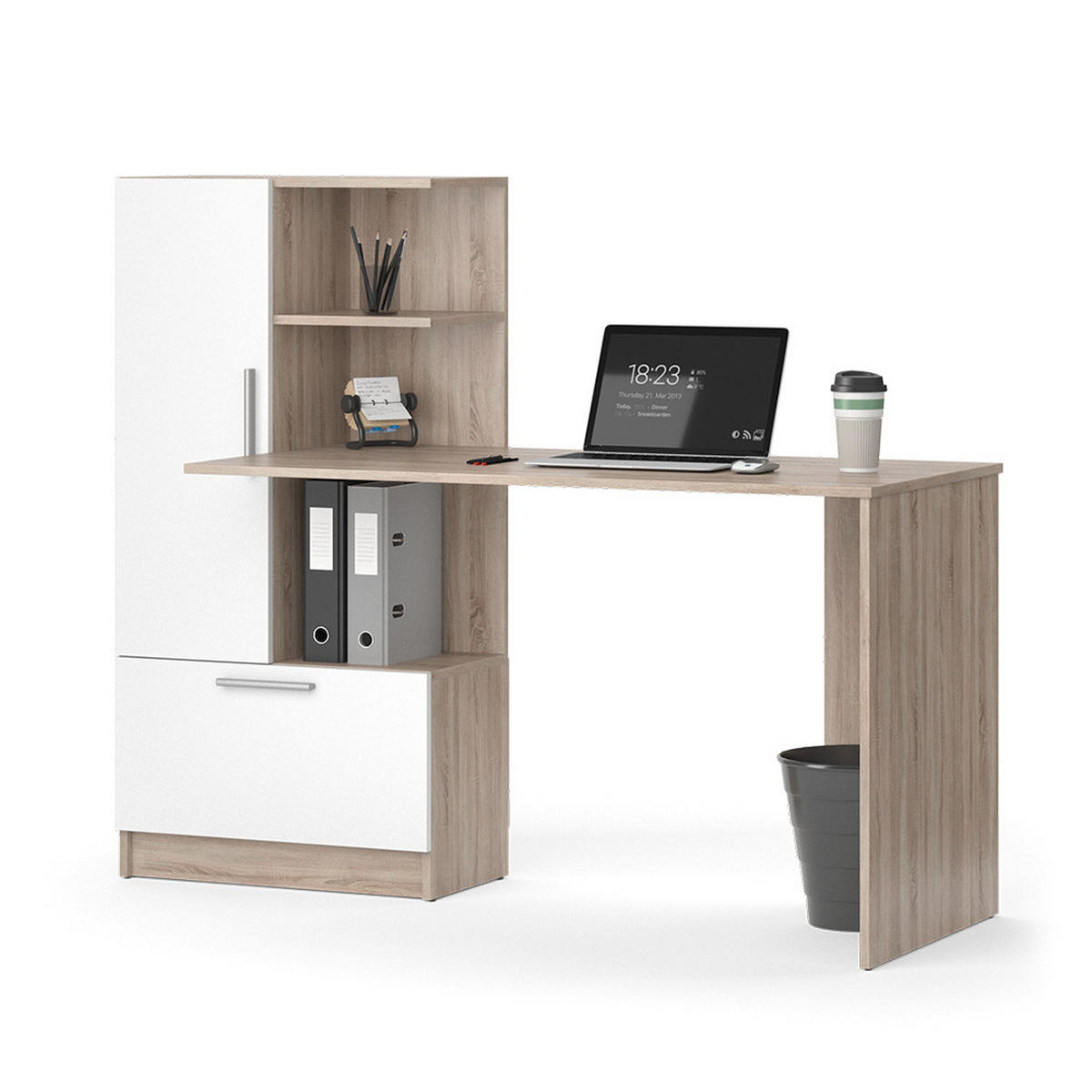 SCHREIBTISCH Tomy Sonoma/Weiß 150 x 59.3 cm - Weiß/Sonoma Eiche, Holzwerkstoff (59.3/150/120.1cm) - Vicco