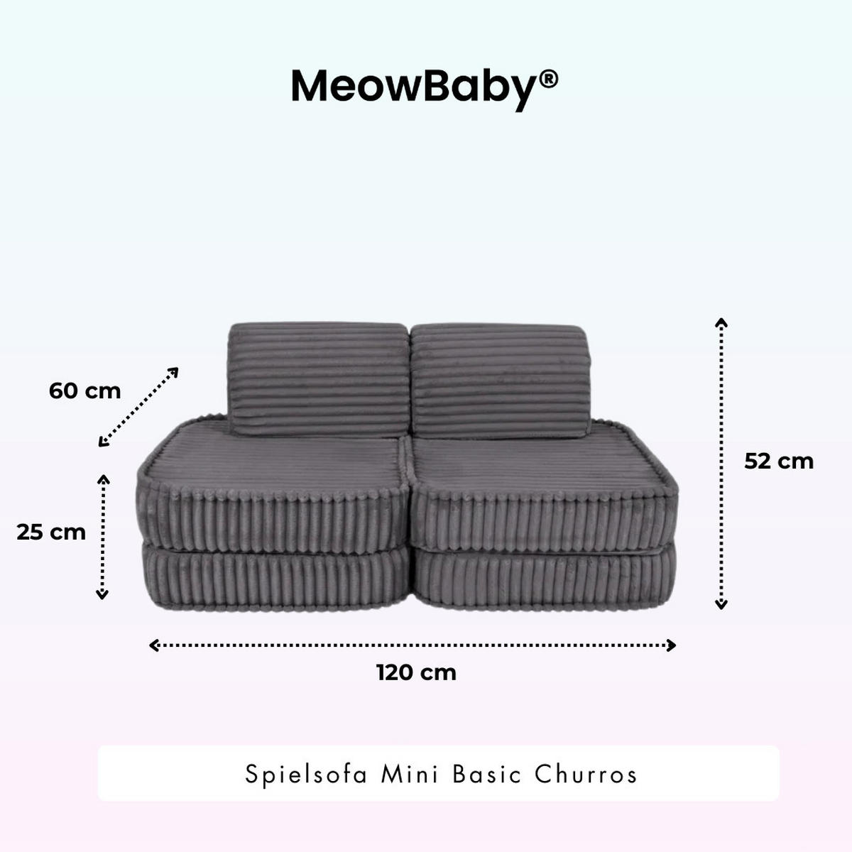 KINDERSOFA Pocket Basic modular 4-tlg. aus Plüschcord in Taubengrau - Graphitfarben, Textil (120/25/60cm) - MeowBaby