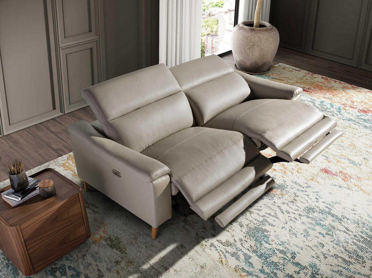 SOFA 3-Sitzer-Relax-Sofa aus taupefarbenem Leder 208/104/102 cm - Grau/Honig, Leder (208/102/104cm) - ANGEL CERDA