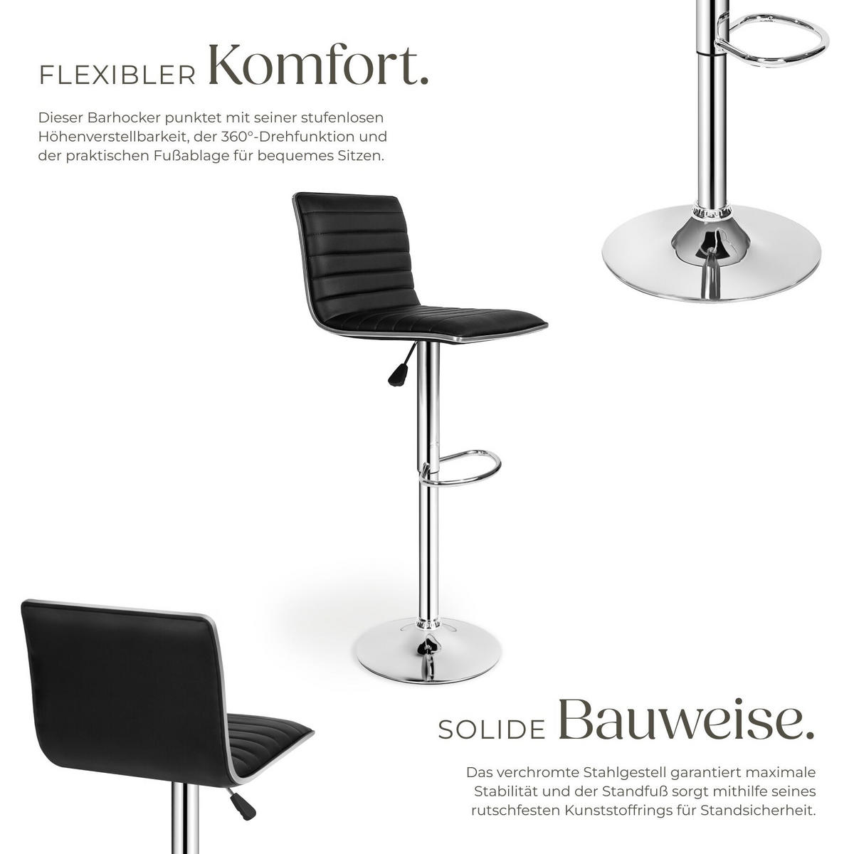 BARHOCKER 2er Set Johannes, Sitzhöhe 60 - 81 cm, schwarz - Schwarz, Leder/Textil (40/109/38cm) - tectake