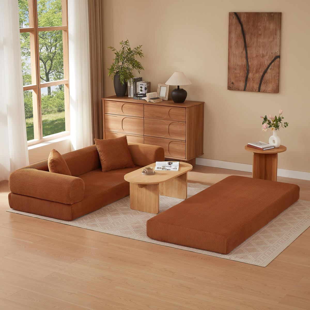 SCHLAFSOFA 2-Sitzer Sofa mit Schlaffunktion,Cord,Orange - Orange, Textil (195/59/89cm) - LVHOM