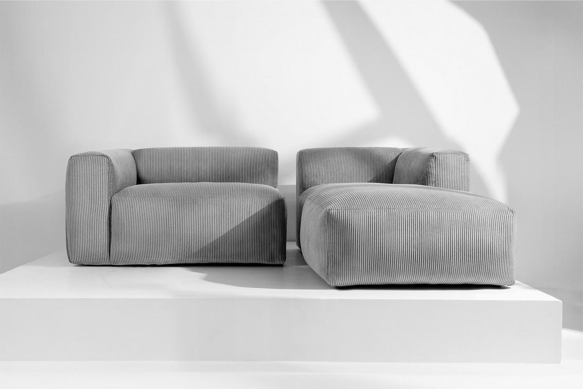 ECKMODULSOFA-RECHTS BUFFO 3/4 Sitzer mit extrem weicher Sitzfläche, Kordstoff, hellgrau - Hellgrau, Textil (237/180cm) - KONSIMO®