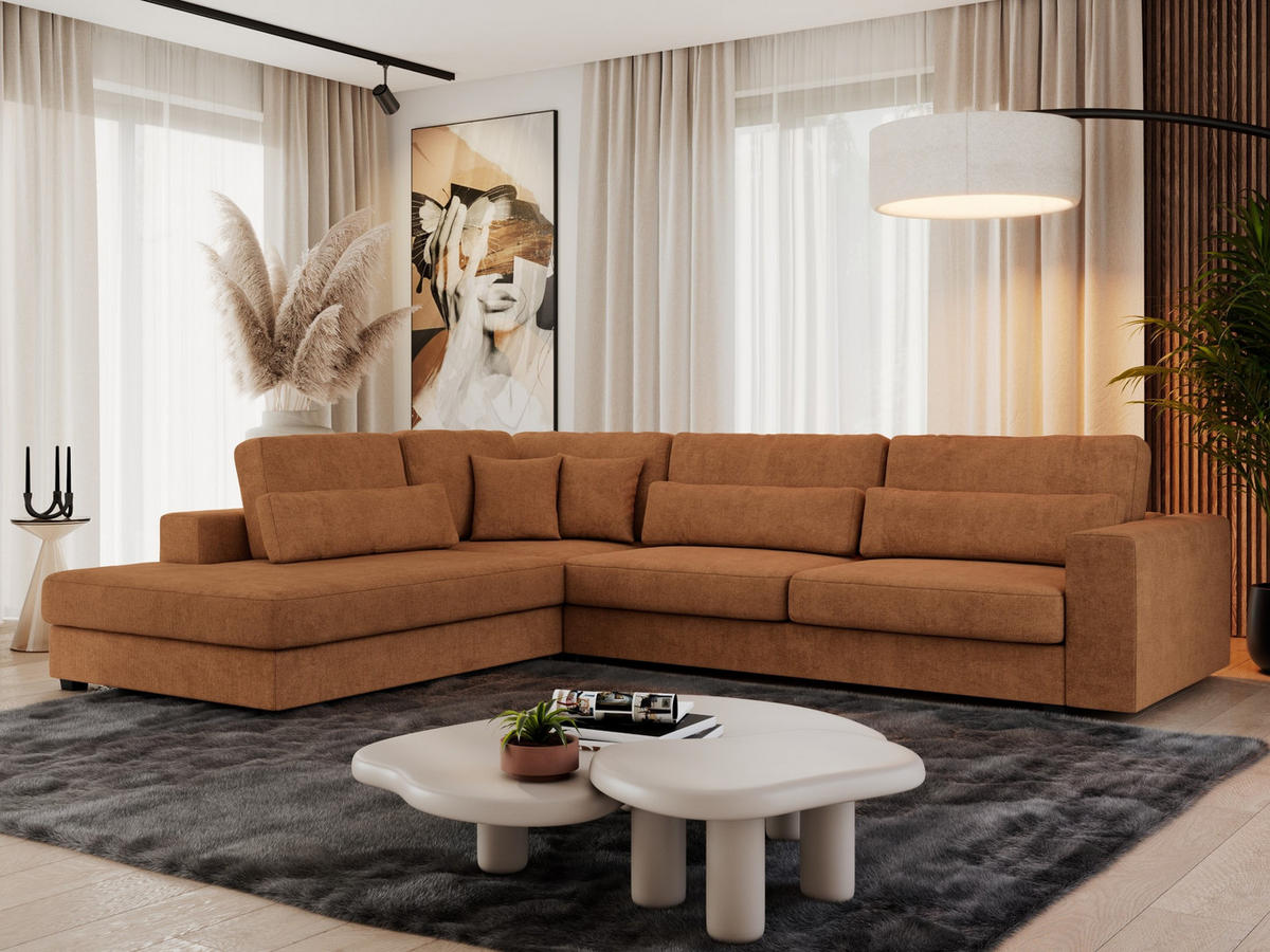 ECKSOFA Savona Orange Strukture - links - Schwarz/Orange, Kunststoff/Textil (316/249cm) - MKS
