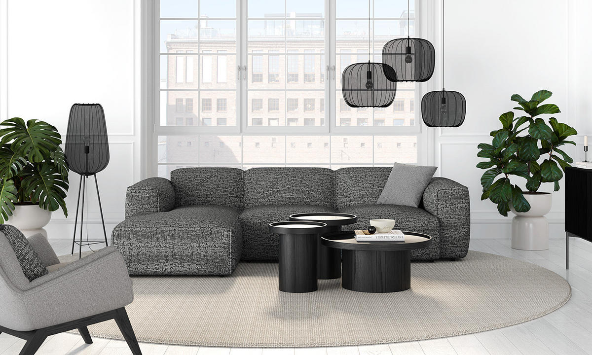 3-SITZER ECKSOFA mit Longchair - Schwarz/Grau, Kunststoff/Textil (284/173cm) - home24