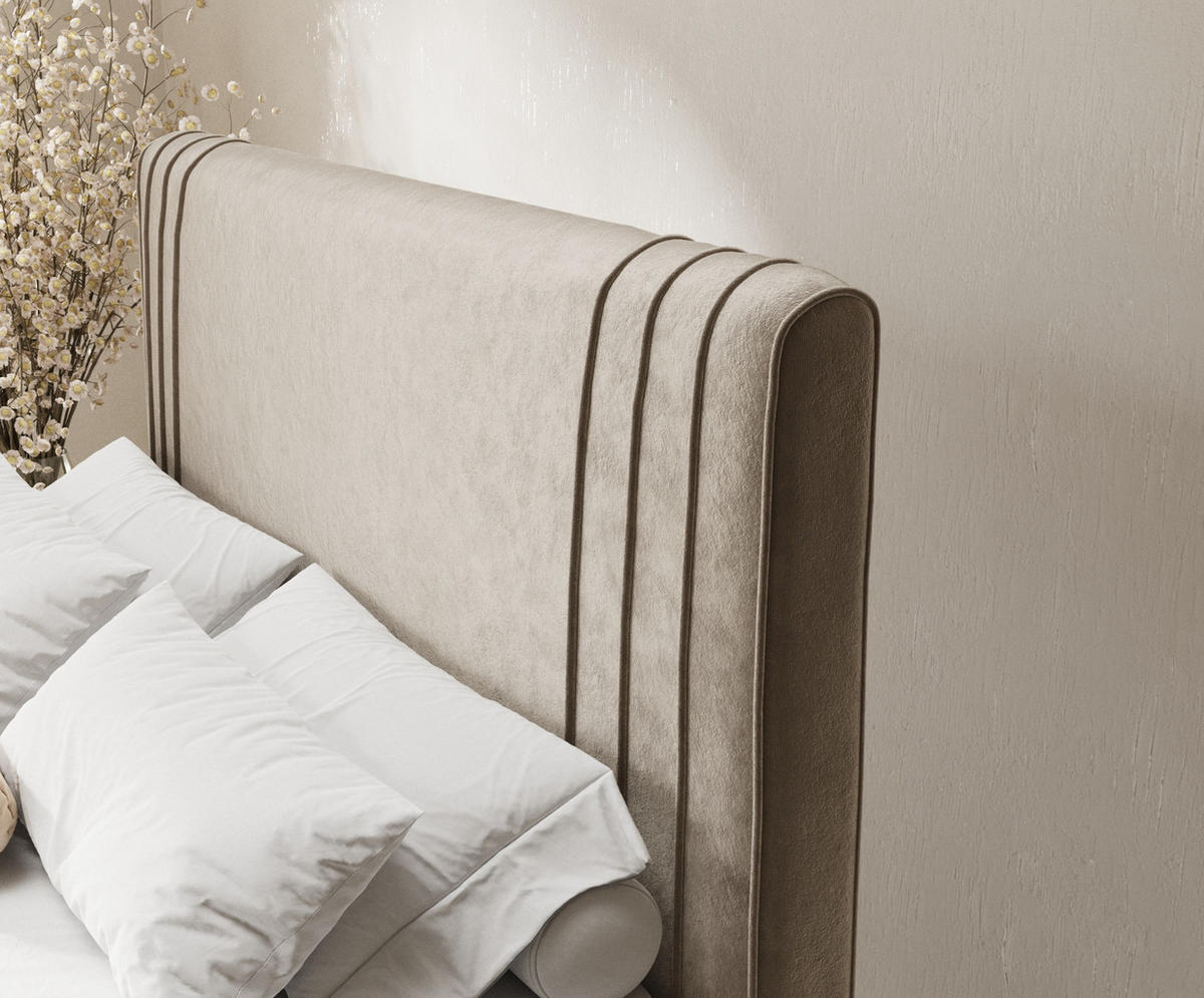 BOXSPRINGBETT Casone Beige 140/200 cm mit Latex-Topper - Beige/Silberfarben, Holz/Holzwerkstoff (140/200cm) - Maison de Reve