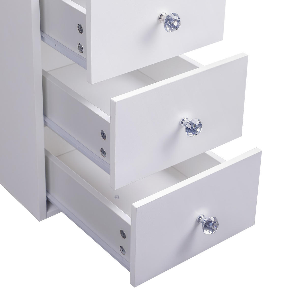 SCHMINKTISCH mit 11 Schubladen 130/55/81 CM und LED Beleuchtung Schminkspiegel 100 x 80 CM - Weiß, Holz/Metall (130/81/55cm) - VANITII