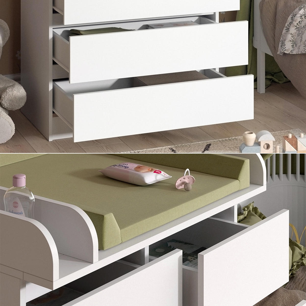 WICKELKOMMODE Emma Weiß 80 x 110.2 cm mit 5 Schubladen - Weiß, Holzwerkstoff (80/110.2/76cm) - Vicco