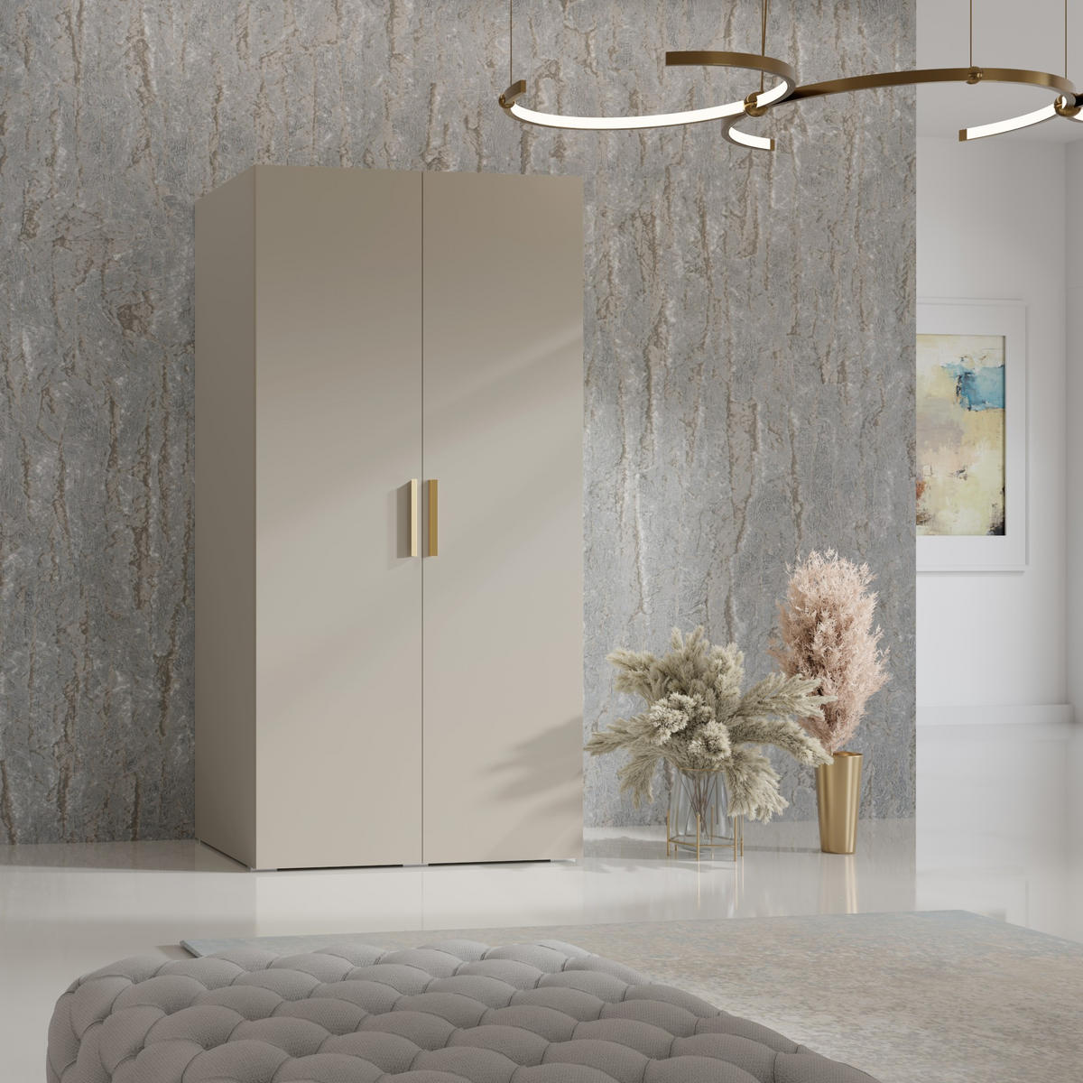 DREHTÜRENSCHRANK Napoli 2D 100 Kaschmir (schwarzer oder goldener Griff) - Kaschmir/Silberfarben, Holzwerkstoff/Kunststoff (100/35/60cm) - mzm24