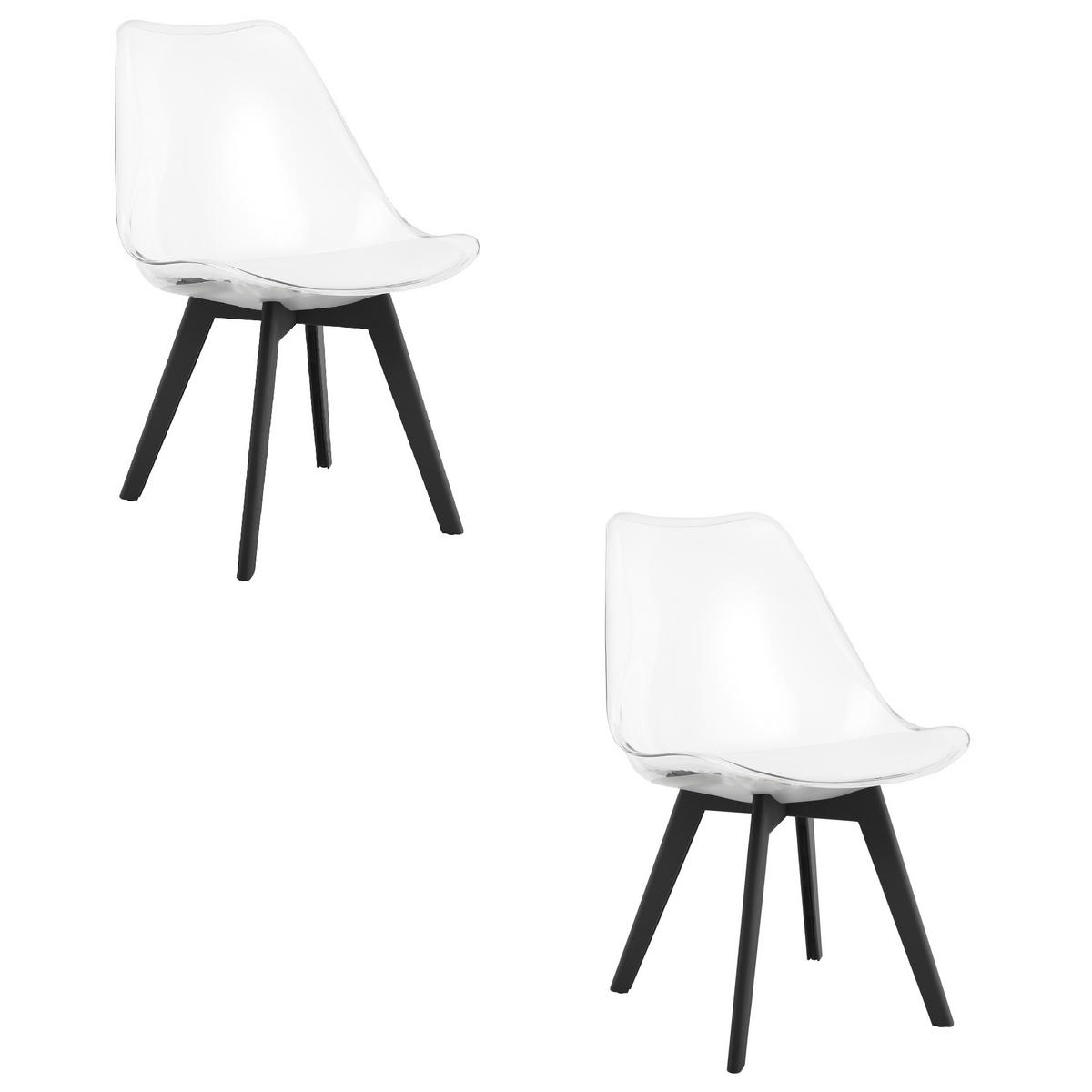 ESSZIMMERSTUHL 2-er Set RIKX transparenter Sitz, schwarze Beine - Transparent/Schwarz, Kunststoff (49/82/43cm) - Valora