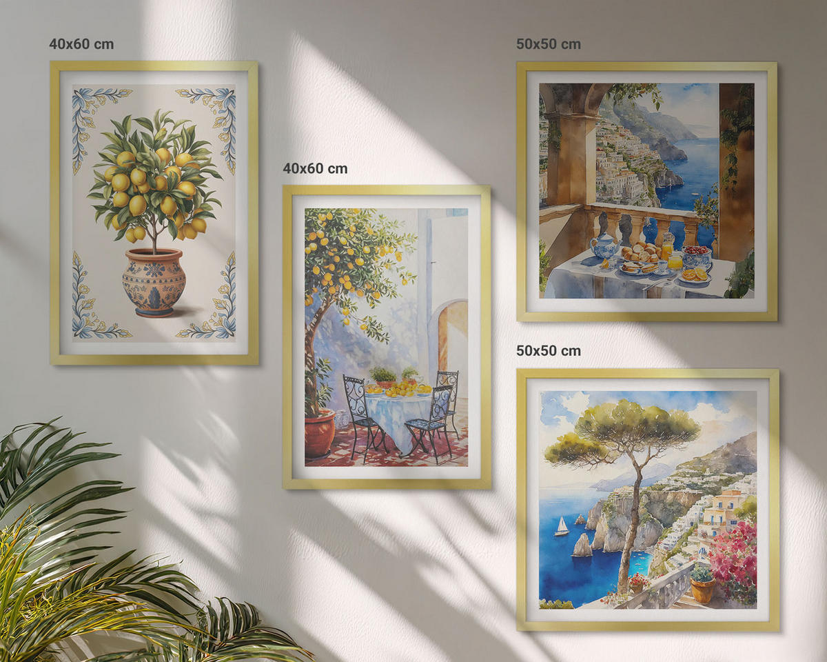 WANDBILDER 4er Set - 50x50 cm & 40x60 cm Goldrahmen - Tisch aus Zitronenbaum - Goldfarben, Kunststoff (50/50cm) - ArtPrintCave