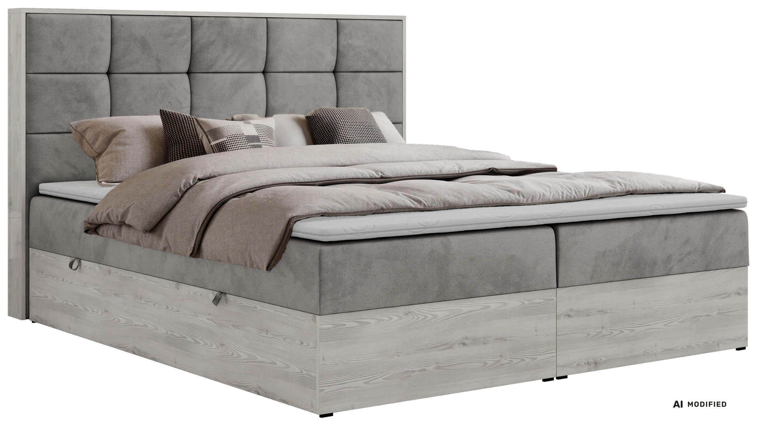 BOXBETT ALNOR 200/200 Hellgrau Velvet - Topper T25 - H3 - Hellgrau/Schwarz, Kunststoff/Textil (200/200cm) - MKS