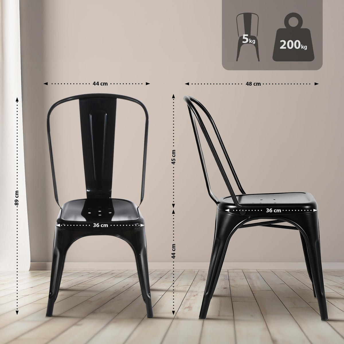 BESUCHERSTUHL Metall Schwarz - Schwarz, Metall (44/89/48cm) - CLP