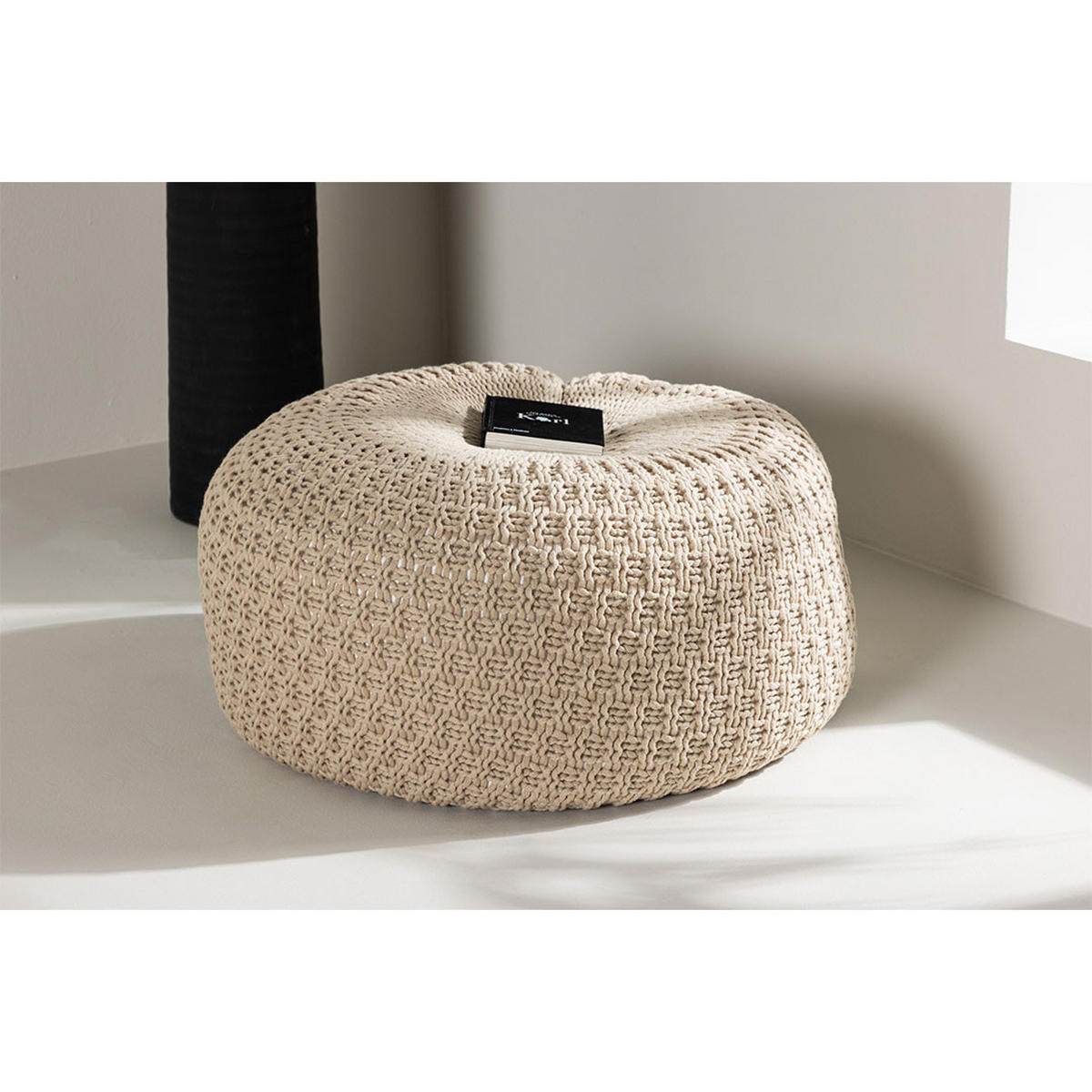 POUF, Sam, Beige, Kunstfell, 60 x 60 x 35 cm - Beige, Textil/Fell (60/35/60cm) - ebuy24