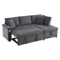 ECKSCHLAFSOFA 209/130/84 cm Dunkelgrau mit Stauraum, USB-Ladegerät, Armlehnenablage und 2 Kissen - Dunkelgrau, Textil (209/130cm) - Oxeza