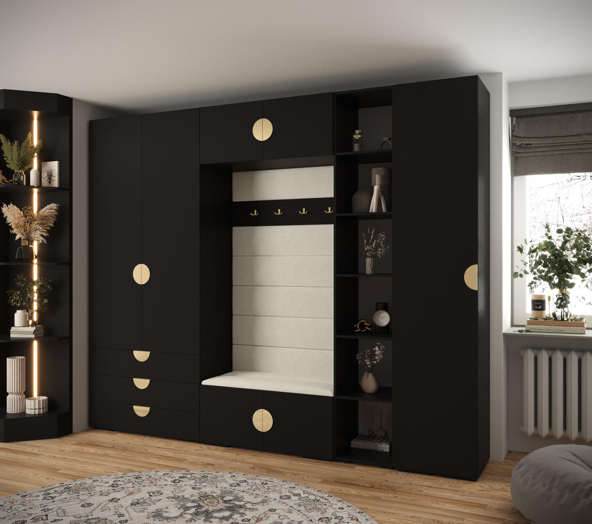 GARDEROBEN-SET 236,7/290/47 - Goldfarben/Schwarz, Holz/Kunststoff (290/236.7/47cm) - Abiks Möbel