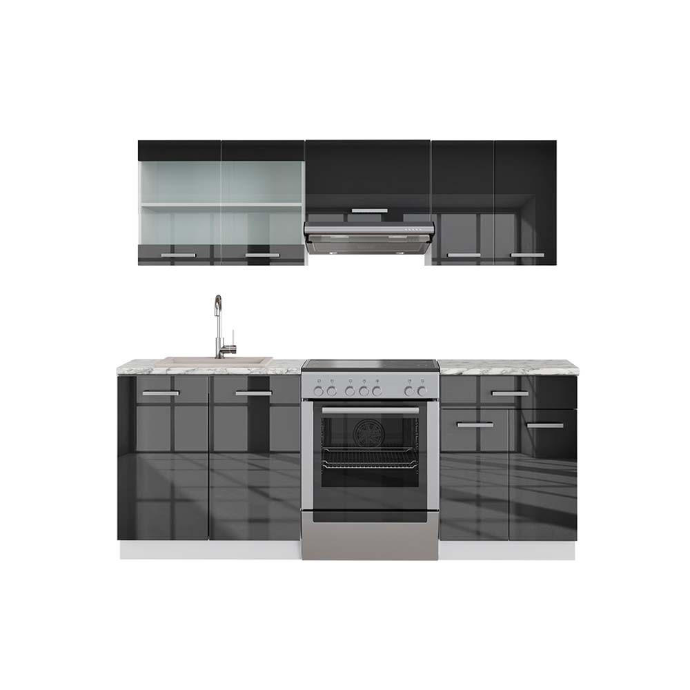 KÜCHENZEILE Fame-Line Anthrazit Hochglanz/Weiß 200 cm, AP Marmor - Anthrazit/Weiß, Holzwerkstoff (200/81.6/60cm) - Vicco