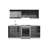 KÜCHENZEILE Fame-Line Anthrazit Hochglanz/Weiß 200 cm, AP Marmor - Anthrazit/Weiß, Holzwerkstoff (200/81.6/60cm) - Vicco