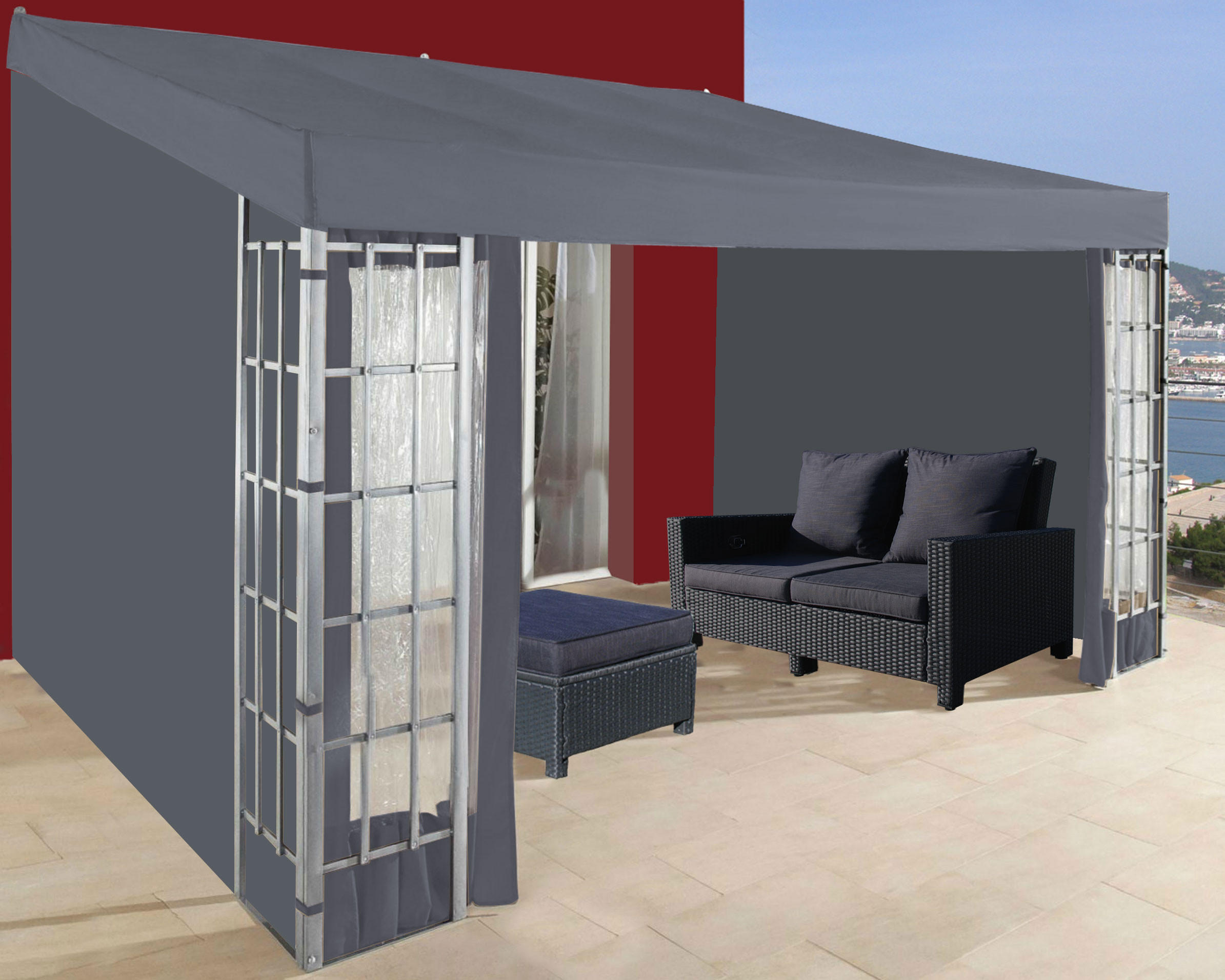 3 Seitenteile Anbaupergola Alu Optik 3x4m Anthrazit - Grau, Textil (400/300cm) - QUICK STAR