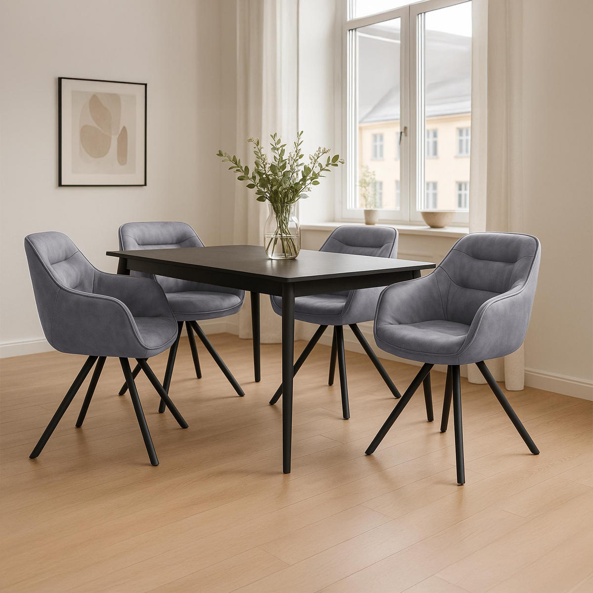 ARMLEHNENSTUHL Vintage Stoff grau - Schwarz/Grau, Textil/Metall (57/90/63cm) - CLP