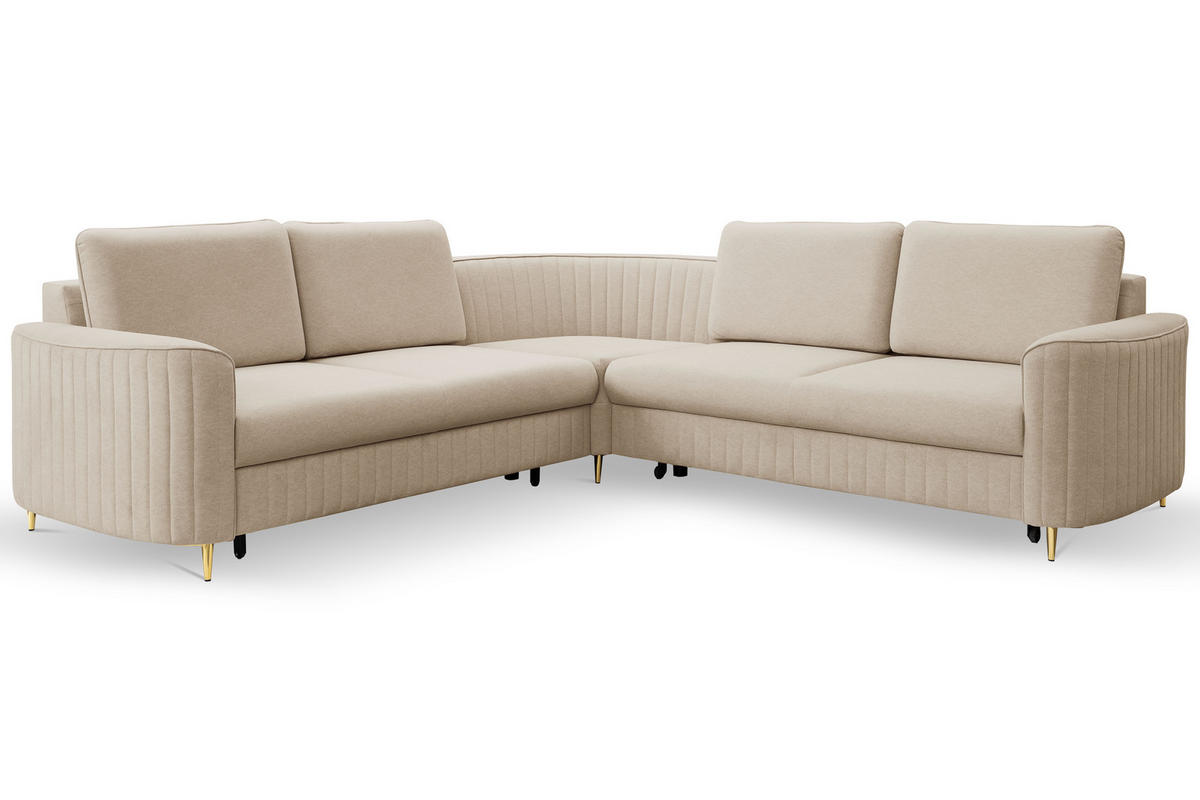 ECKSOFA LAREN, modernes Schlafsofa mit Stauraum, Plastikfüße, L-förmig, lose Rückenkissen freistehend, LINKS 251x252x85 cm Beige - Beige, Holz/Textil (251/252cm) - DomoHome