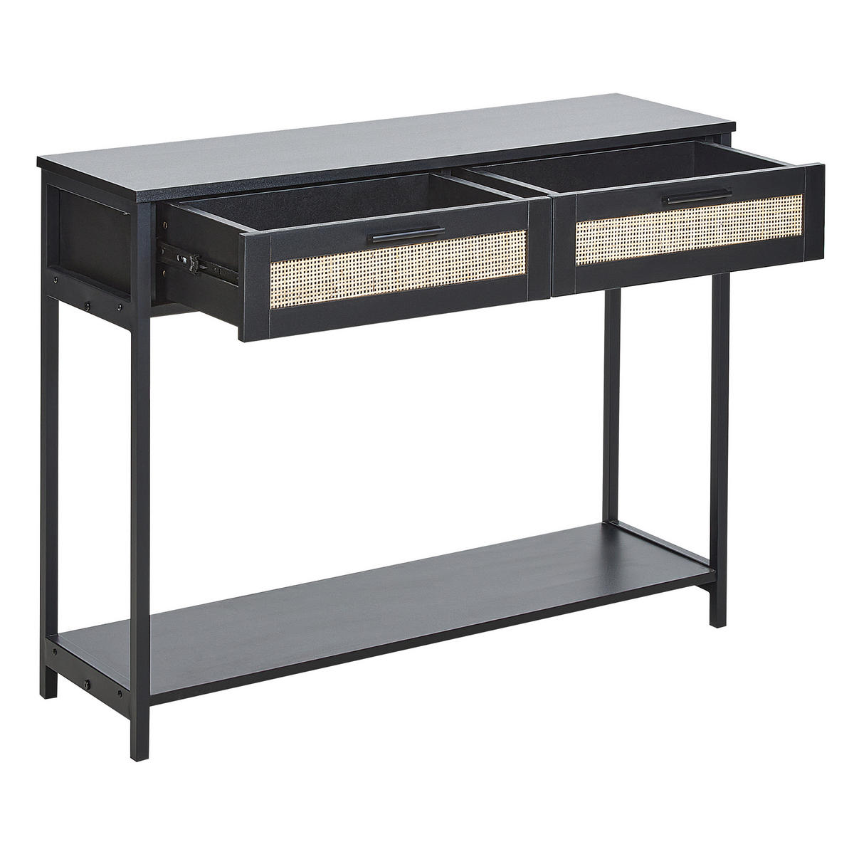 KONSOLENTISCH Rattan schwarz/beige 2 Schubladen Opoco - Beige/Schwarz, Holzwerkstoff (30/100/75cm) - Beliani