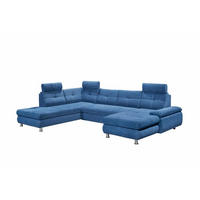 WOHNLANDSCHAFT mit Schlaffunktion, Bettkasten und verstellbaren Arm- und Kopflehnen - Chromfarben/Blau, Textil/Metall (349/88/233cm) - ed exciting design