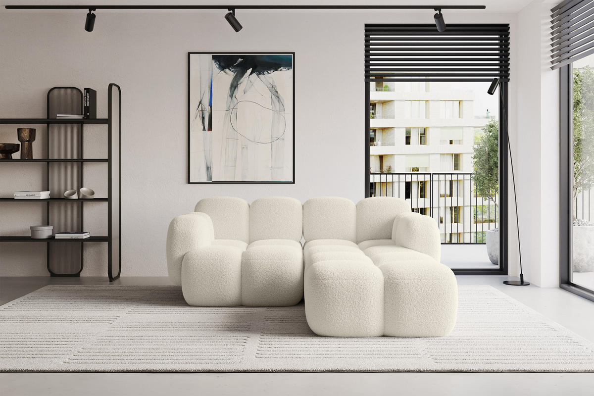 ECKSOFA modulares Sofa Rechts Miko-L1 214x205x75 Beige Bouclé - Sandfarben/Schwarz, Holzwerkstoff/Kunststoff (214/205cm) - ALTDECOR
