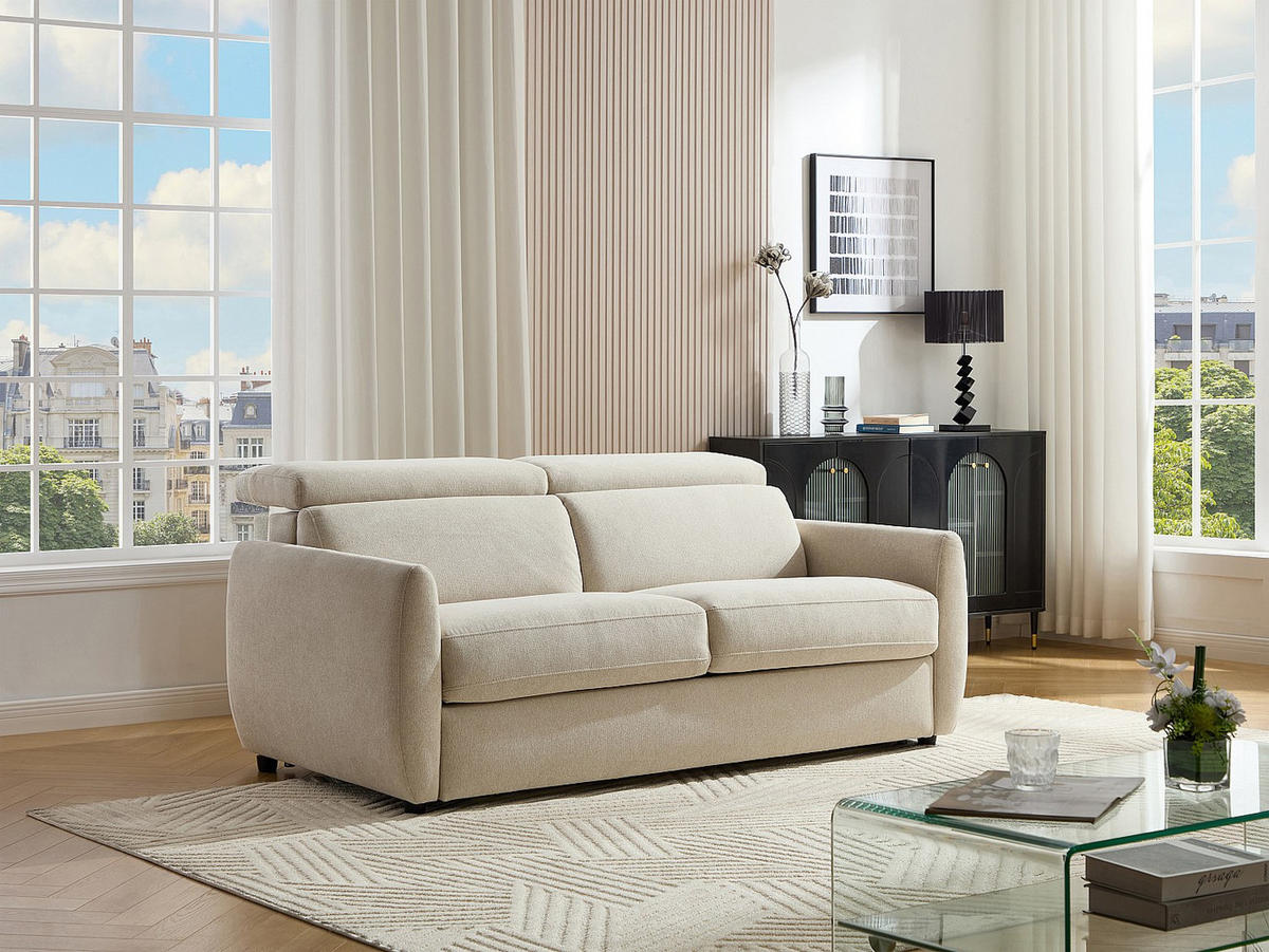 3-SITZER-SCHLAFSOFA mit Schlaffunktion aus beigem Stoff SOVALI - Beige, Textil (191/83.5/224cm) - Vente-Unique