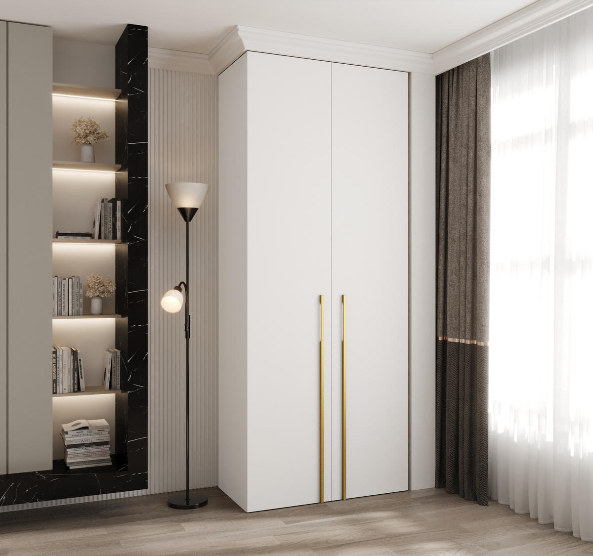 DREHTÜRENSCHRANK 245,5/100/50 2-türig - Goldfarben/Weiß, Holz/Metall (100/245.5/50cm) - Abiks Möbel