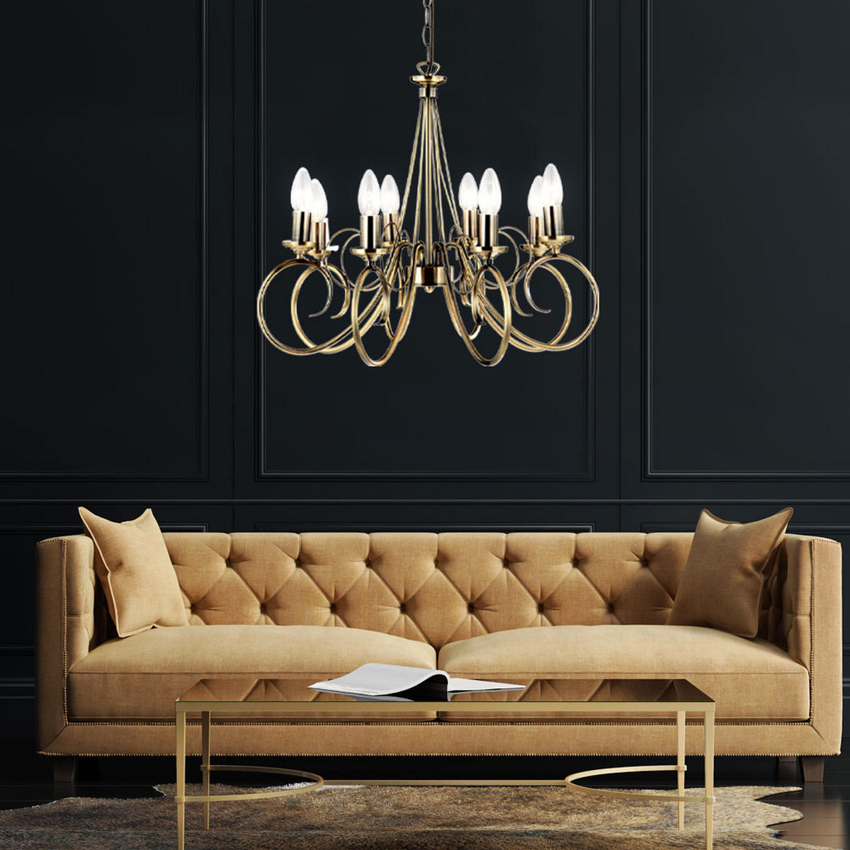 KRONLEUCHTER Altmessing Messing 8-flammig - Messingfarben, Metall (55/55/135cm) - Globo Lighting