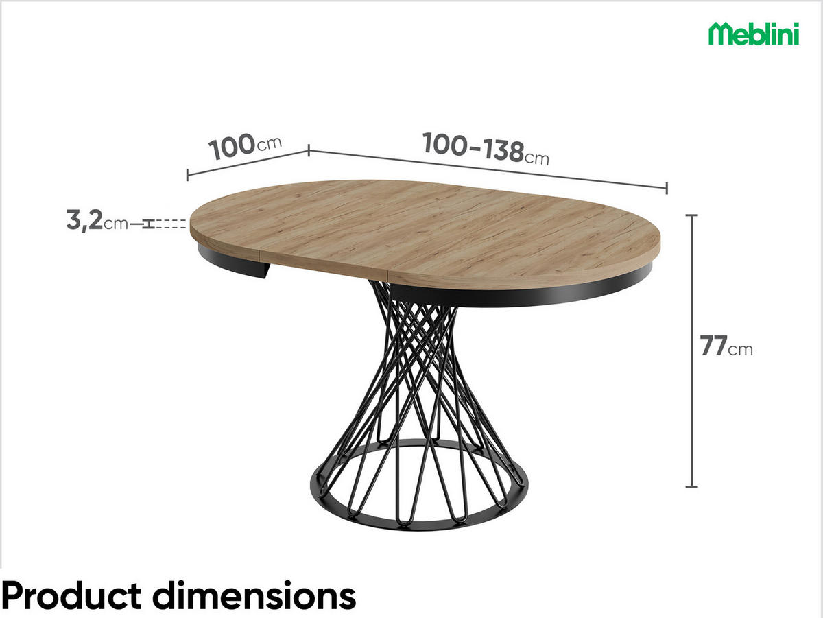 ESSTISCH LUCO - Honigeiche/Schwarz, Holzwerkstoff (100/100/77cm) - Meblini