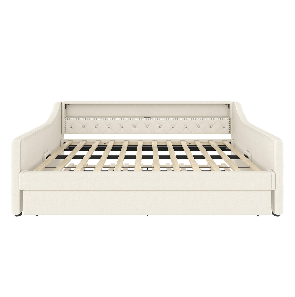 POLSTERBETT mit LED-Beleuchtung 90/200 cm mit Ausziehbett und USB in Beige - Beige, Textil (90/200cm) - BEAOK
