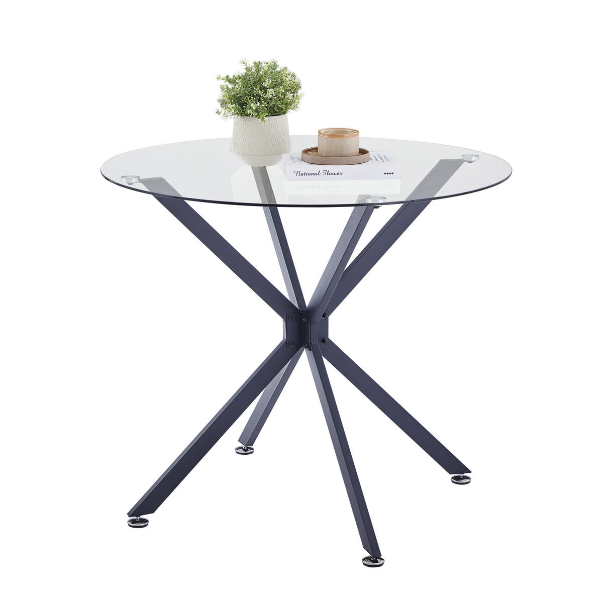 ESSTISCH Ø80/78 cm mit Glasplatte DE-39970 Schwarz - Schwarz, Metall (80/80/78cm) - ComfortXL