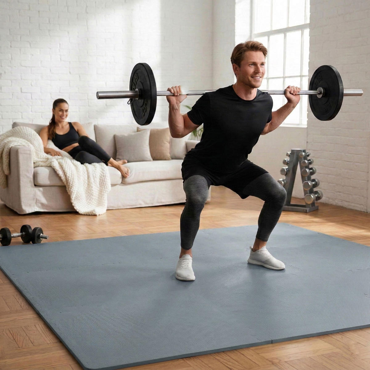 BODENSCHUTZMATTE 30x30x1 cm, Grau, 54er Set - Grau, Kunststoff (30/30cm) - eyepower