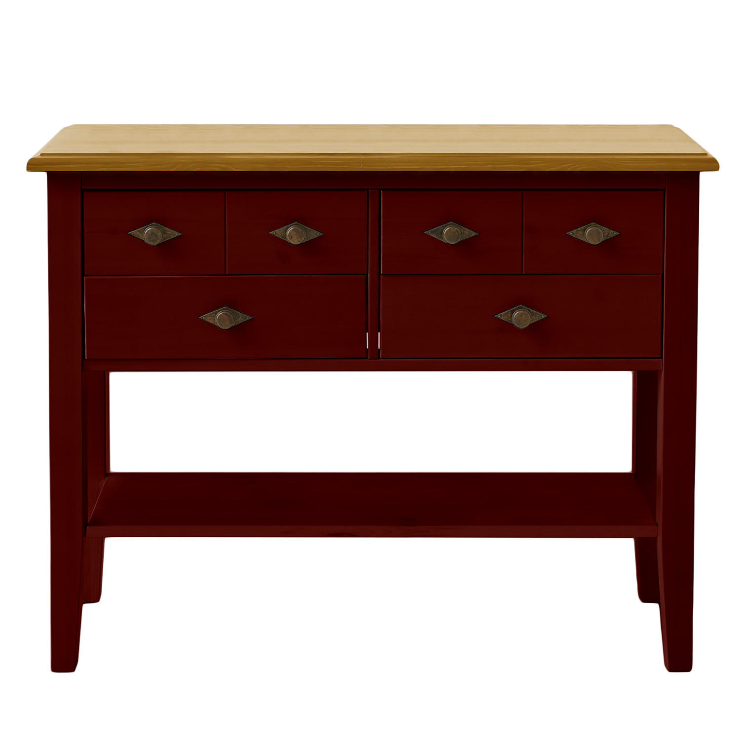 KONSOLENTISCH - Kiefer massiv - Rot/Kieferfarben, Holz (35/102/79cm) - home24