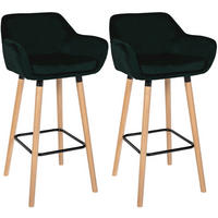 BARHOCKER 2er Set Samt Grün - Eukalyptusholzfarben/Grün, Holz/Textil (51/101/50cm) - CLP