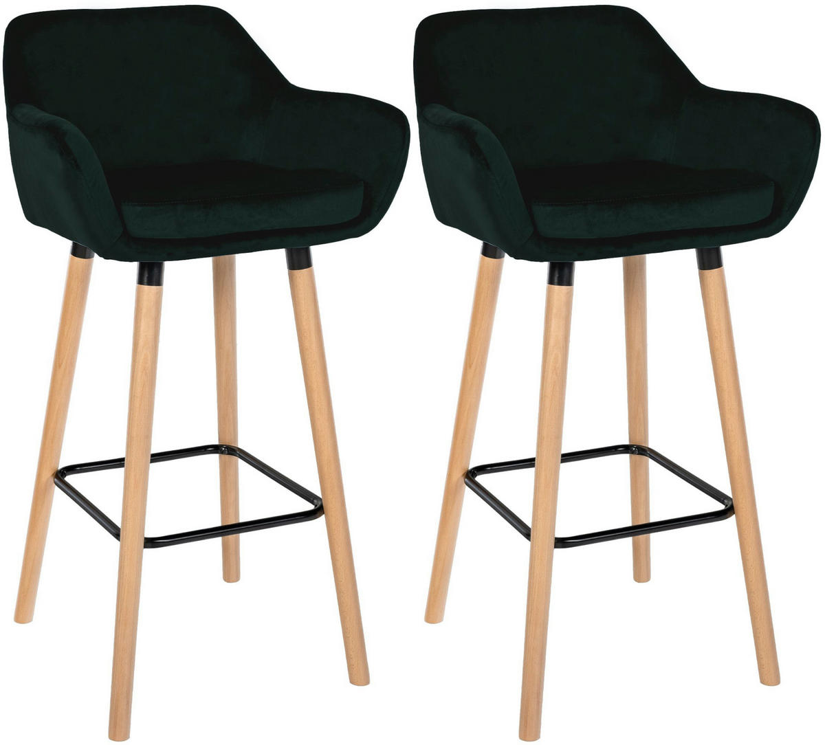 BARHOCKER 2er Set Samt Grün - Eukalyptusholzfarben/Grün, Holz/Textil (51/101/50cm) - CLP