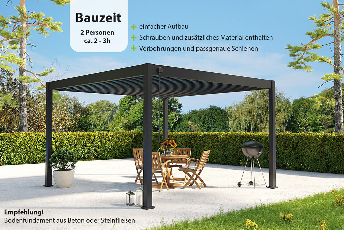 PERGOLA Deluxe Plus Pavillon Terrassenüberdachung Aluminium 4 x 4 m anthrazit - Anthrazit, Metall (400/255/400cm) - WEIDE