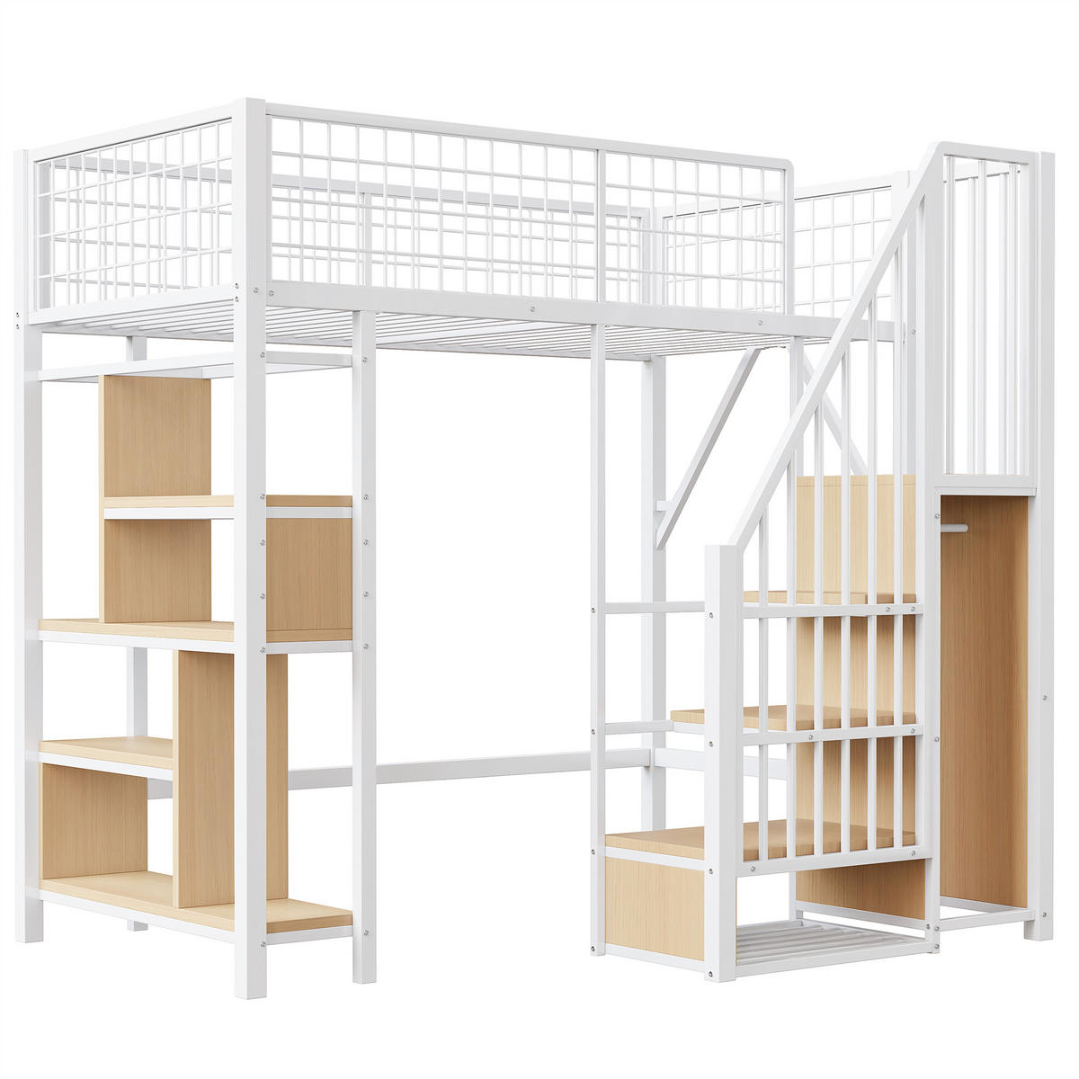 HOCHBETT aus Metall und Holz 90x200 cm in Weiß mit Stauraumtreppe - Weiß, Holzwerkstoff (90/200cm) - Modfu