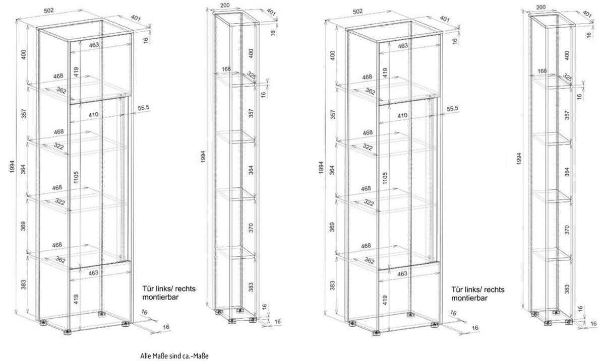 AKTENSCHRANK Set 4-teilig grau matt, Eiche Wotan 140 x 200 cm, Schrank-Regal-Kombination mit 20 Fächern - Eiche Wotan/Schwarz, Holzwerkstoff/Kunststoff (140/200/40cm) - Furn.Design