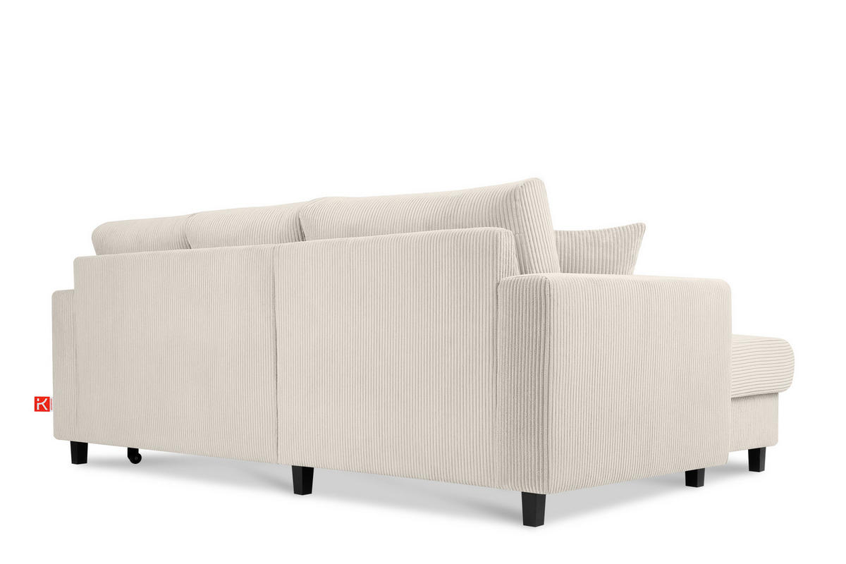 ECKSCHLAFSOFA EGRET Links mit Bettkasten, Cord-Stoff, cremefarben - Creme, Textil (234/90cm) - KONSIMO®