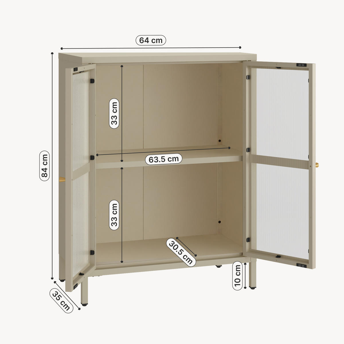 VITRINE Säkylä - Transparent/Beige, Glas/Metall (64/84/35cm) - [en.casa]