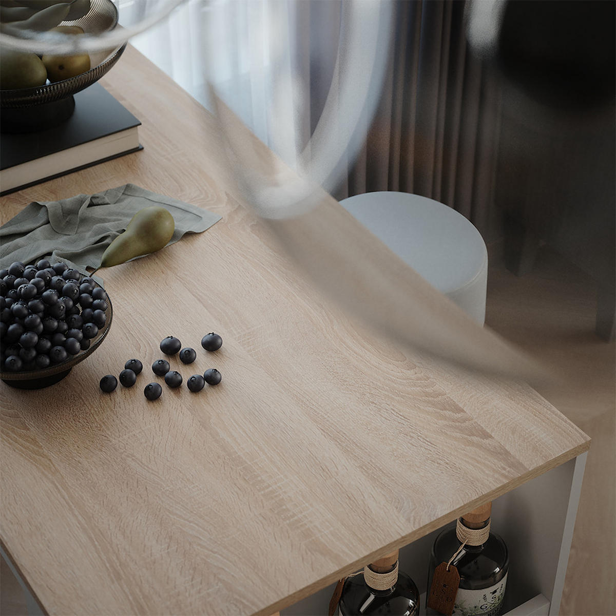 BARTISCH-SET Repose Weiß/Sonoma 57 x 117 cm mit 2 Barhockern - Weiß/Sonoma Eiche, Holzwerkstoff (117/57/106cm) - Vicco