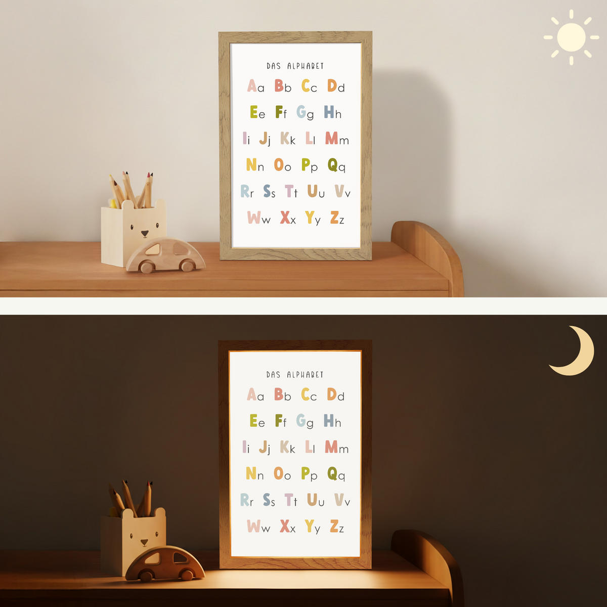 NACHTTISCHLAMPE Pädagogisch - Alphabet lernen - Farbenfroh - Weiß - Buchstaben 20x30 cm - Weiß, Holzwerkstoff (8/20/30cm)