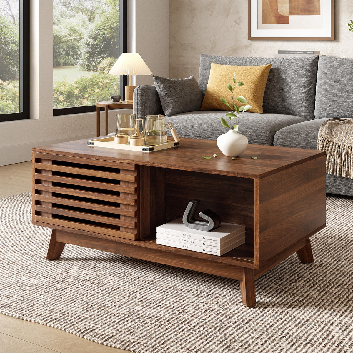 COUCHTISCH in Walnuss-Optik Wohnzimmertisch mit höhenverstellbare Tischplatte, B90/T55/H57,5(cm) - Braun, Holzwerkstoff (55/90/57.5cm) - STILVORA