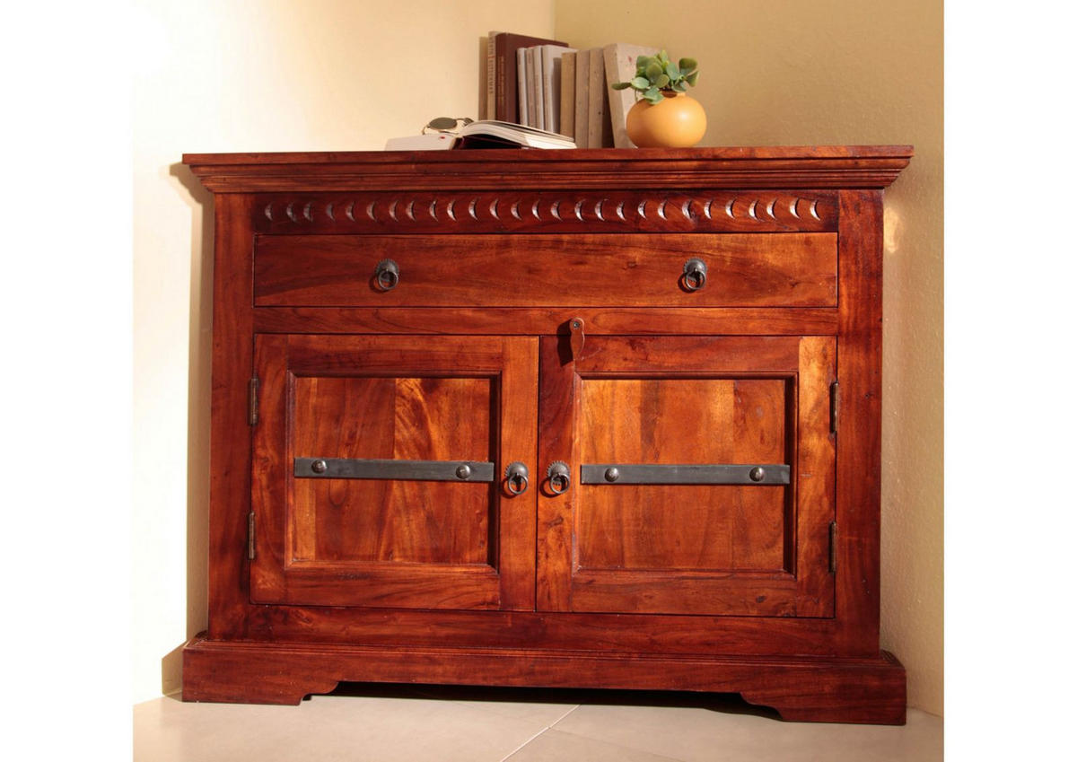 ECKKOMMODE Akazie 107x54x80 nougat lackiert OXFORD #505 - Dunkelbraun, Holz (107/80/54cm) - Massivmoebel24