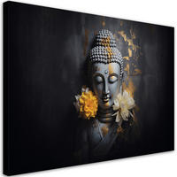 WANDBILD grauer buddha und blumen - Schwarz, Textil (60/40cm) - Feeby