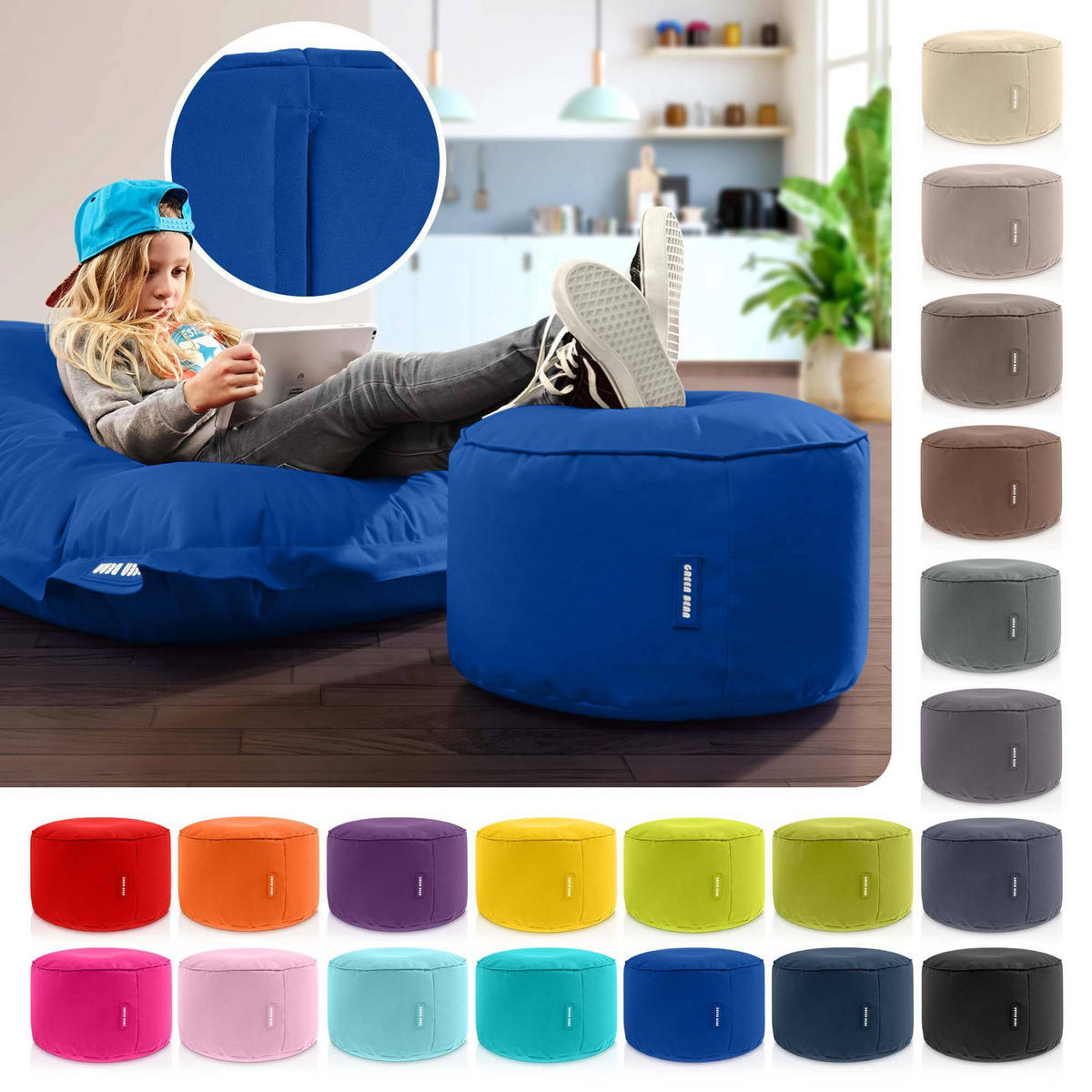 SITZSACK-HOCKER Pouf "Stay" 45x25cm - Dunkelblau, Textil (45/25/45cm) - Green Bean