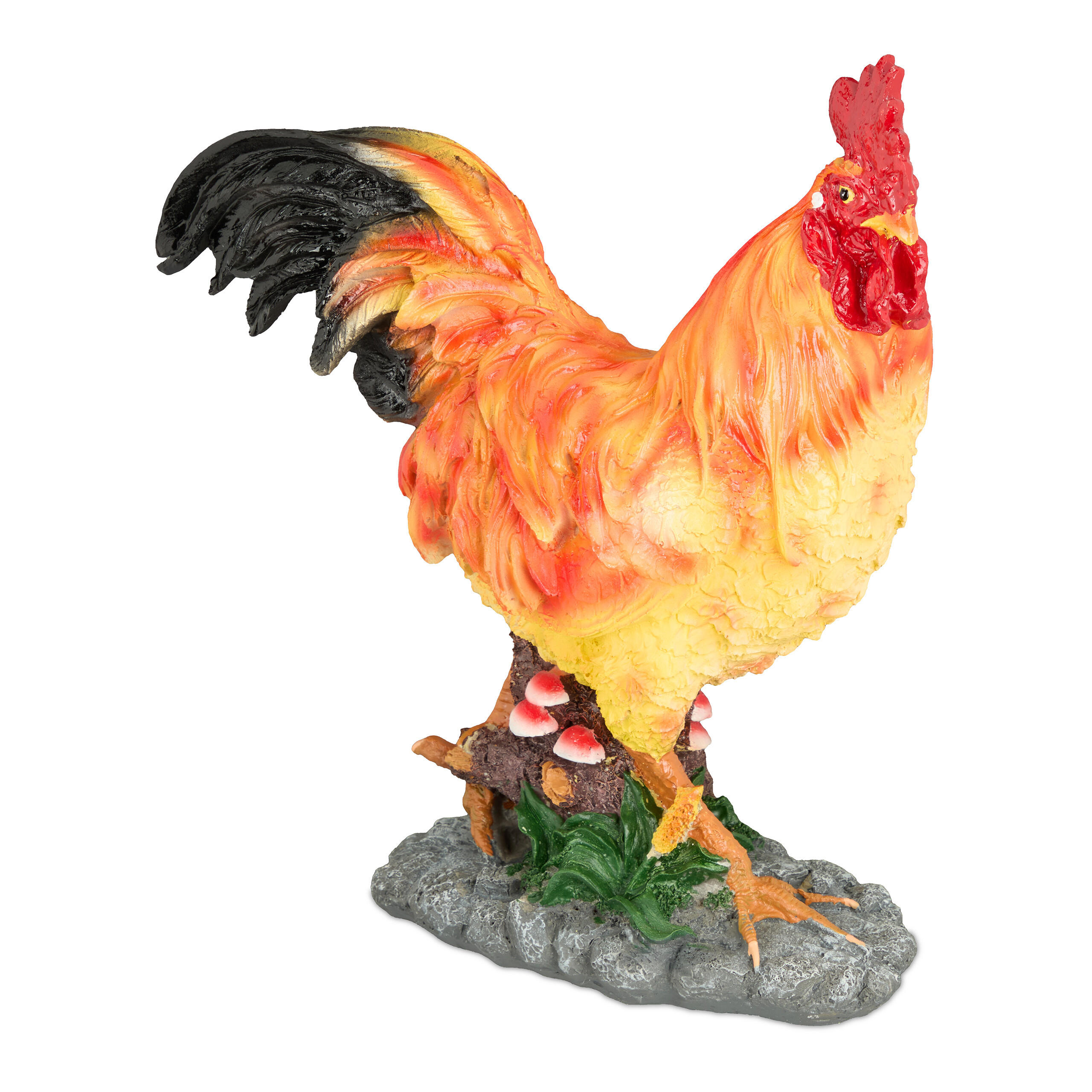 Relaxdays FIGURKA Hnědá červená žlutá kohout polyresin 34 cm